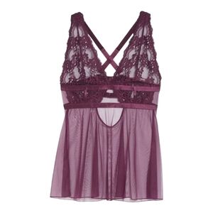 Oh La La Cheri Potent Purple Floral Lace Babydoll Chemise - Size 3X/4X